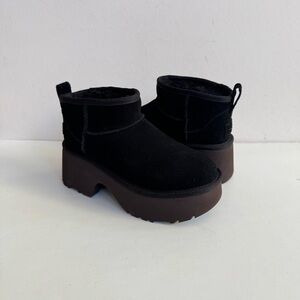 UGG CLASSIC ULTRA MINI NEW HEIGHTS BLACK PLATFORM BOOTS US 6
